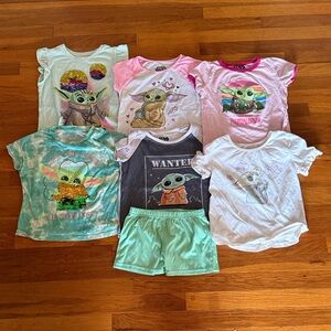 Lot of Grogu Mandalorian Tees and PJs Girls Size XS, 4-5, 5, 6